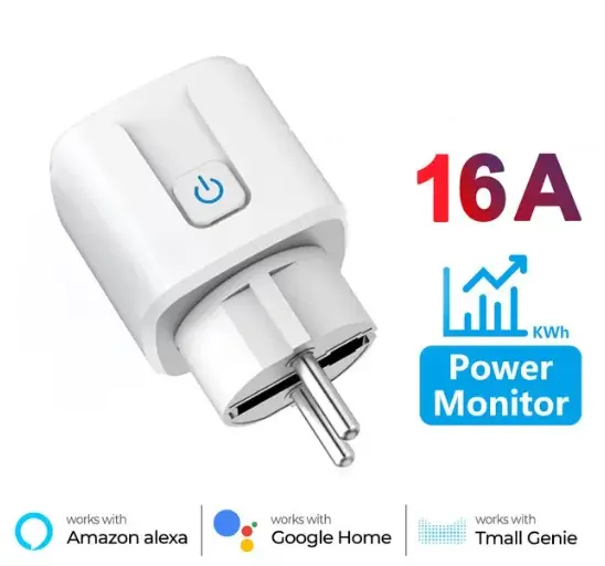 Tuya/Smartlife WIFI смарт контакт 16A с мониторинг за ел.енергия, бял
