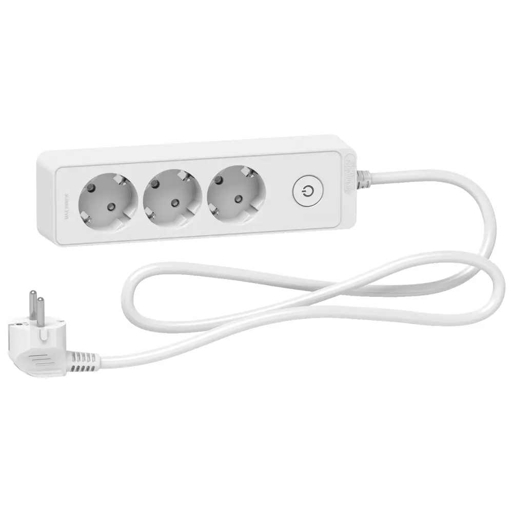 Разклонител 3ка с кабел 1,5м. с ключ, бял SCHNEIDER