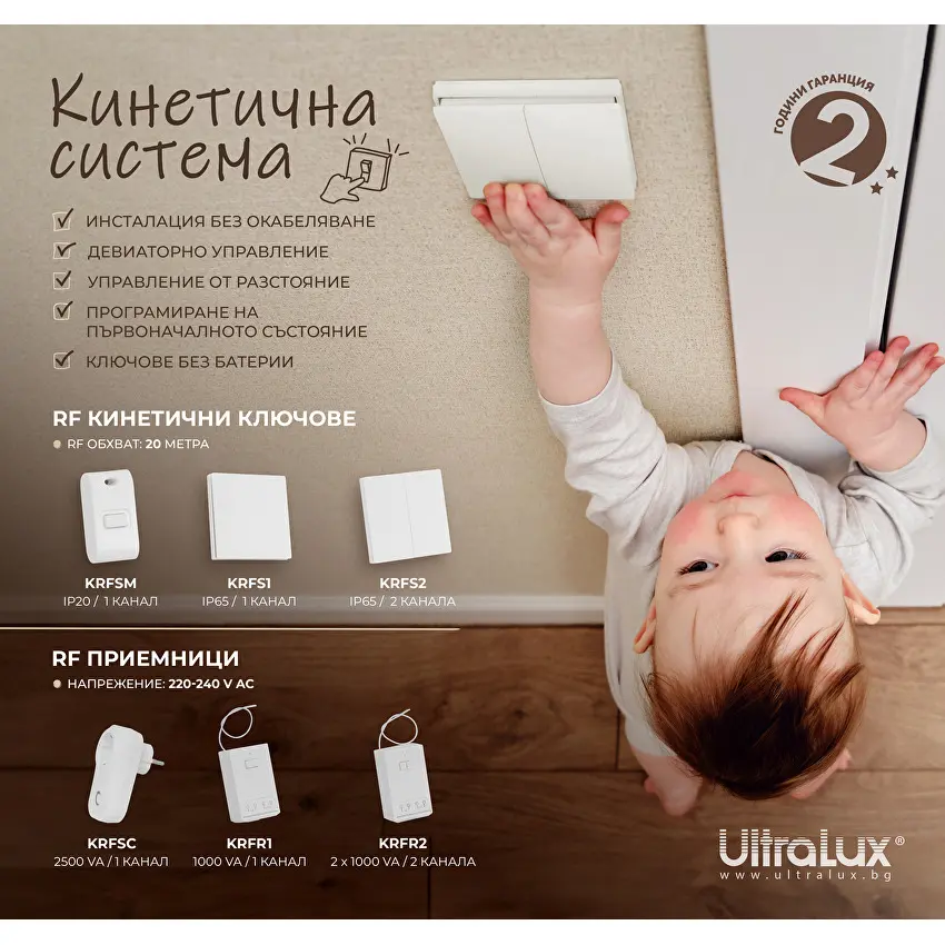 RF кинетичен двуканален ключ Ultralux, IP65 - Image 2