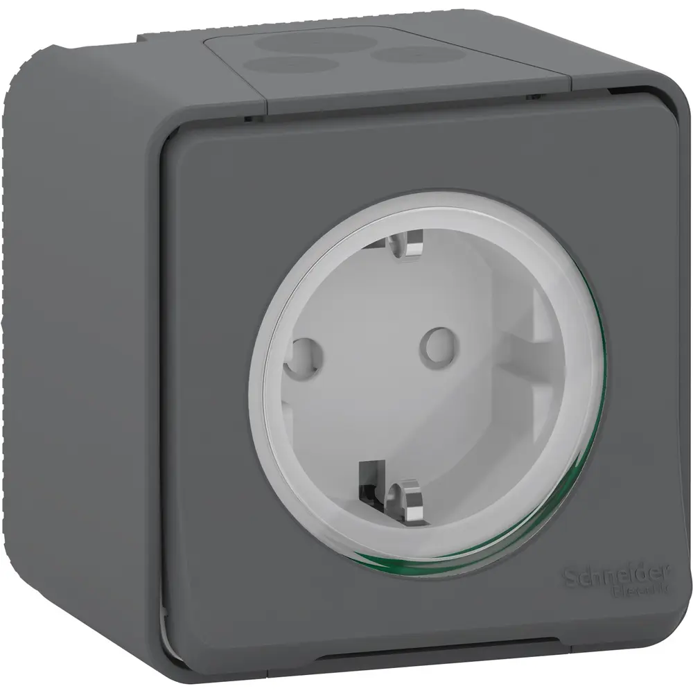 Единичен контакт Schneider Mureva ПКОМ IP55 с детска защита и винт. клеми АНТРАЦИТ - Image 2