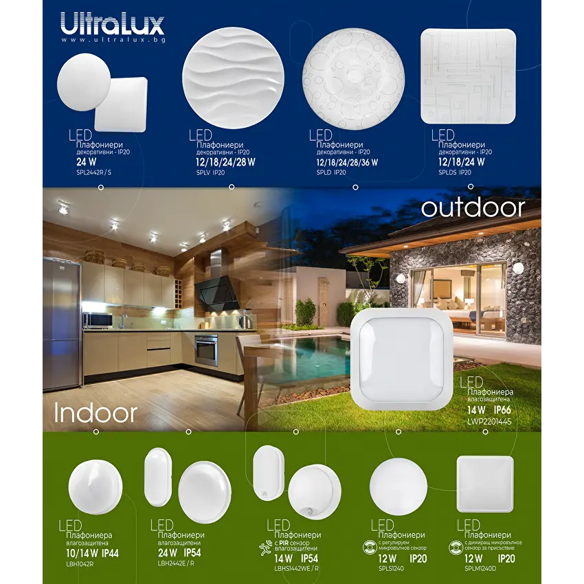 LED ПЛАФОНИЕРА Ultralux 10W, 4200K, 220-240V AC, НЕУТРАЛНА СВЕТЛИНА, КРЪГ IP44 Ultralux - Image 2
