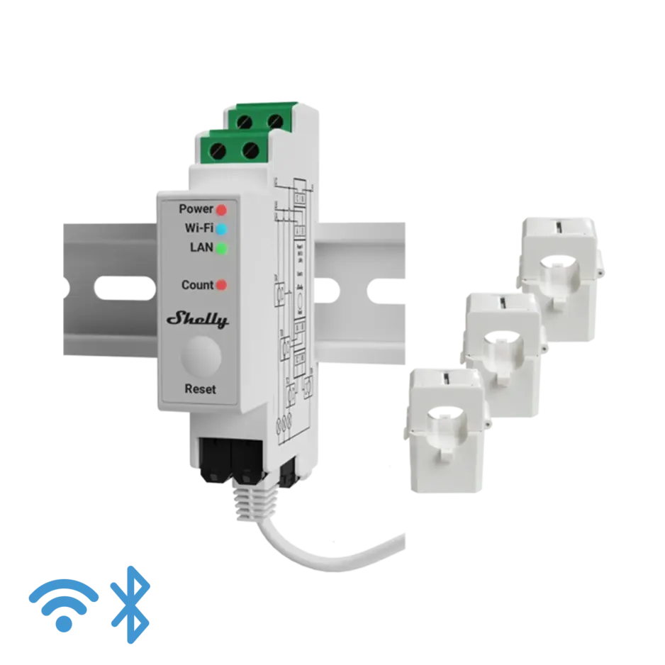 Трифазен мерител за DIN шина SHELLY PRO 3EM 400A