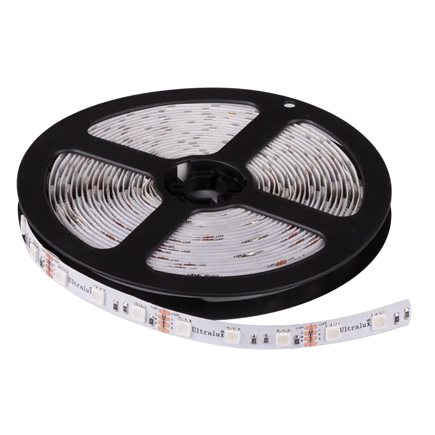 LED лента Ultralux, 14.4W/m, RGB, 12V DC, SMD5050, 60 LEDs/m, IP65
