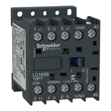 Контактор Schneider LC1K1210P5, 3-полюсен, 3xNO, 12A, 230VАC, помощни контакти NO