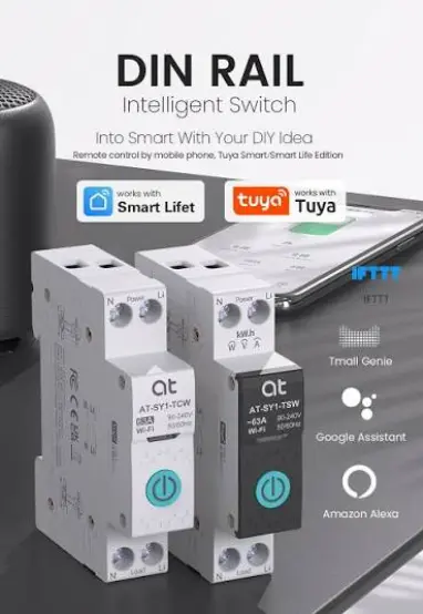 Tuya/Smartlife смарт предпазител 2P AT-SY1-TSW 1-63А, настройваем, с измерване, черен