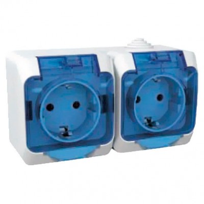 Двоен контакт Schneider Cedar Plus, прозрачен капак + Д.З. ПКОМ, бял IP44 