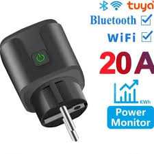 Tuya/Smartlife WIFI смарт контакт 20A с мониторинг за ел.енергия, черен